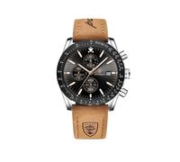 (Silber Schwarz Leder) Luxus Herren Uhr Hochwertige Mode Chronograph Wasserdicht Leuchtend Datum Edelstahl