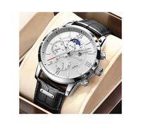 (Silber schwarz) LIGE Business Herren Uhren Top Marke Luxus Leder Casual Quarz Moonswatch für Männer