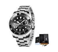 (Silber/Schwarz) Luxus-Taucheruhr für Herren, wasserdicht bis 30 ATM, Sportuhr, Quarz-Armbanduhr für