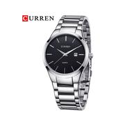 (Silber Schwarz) Modische, schlichte Herrenuhr mit schmalem Stahlarmband, wasserdichte Armbanduhr für