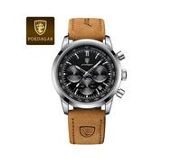 (Silber Schwarz)POEDAGAR Luxus-Herrenuhr Hochwertige wasserdichte Chronographen-Leucht-Herrenarmbanduhr