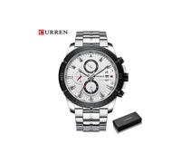 (Silber uhr box)Curren Luxus Marke Edelstahl Sport Uhr Männer Chronograph Armbanduhren Mode