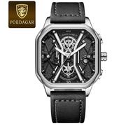 (Silber Weiß L) Luxus Herren Armbanduhr Hochwertige wasserdichte Chronograph Leuchtende Datumsuhren