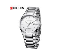 (Silber Weiß) Modische, schlichte Herrenuhr mit schmalem Stahlarmband, wasserdichte Armbanduhr für Herren,