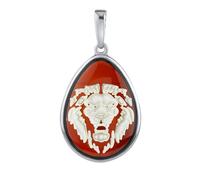 Silberanhänger mit Bernstein und in den Stein graviertem Sternzeichen - Löwe