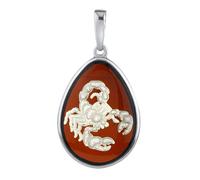 Silberanhänger mit Bernstein und in den Stein graviertem Sternzeichen - Skorpion