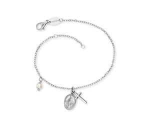 Silberarmband ENGELSRUFER "MARIA", bunt (silberfarben, weiß), Armbänder, Damen, 19cm, Perlen Silber 925 (Sterlingsilber), Perlen, Silber 925 (Sterlingsilber), Silberarmband, mit Muschelkernperle (5622