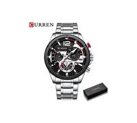 (Silberbox) Curren Fashion Quarzuhren Herren Casual Sport Armbanduhr mit Edelstahl Chronograph