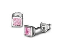 SilberDream Ohrringe 4mm Damen Silber Ohrstecker Quadrat Zirkonia rosa SDO704A