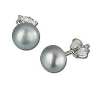 SilberDream Ohrstecker für Damen 925 Silber grau Perle Ohrringe 7,5mm SDO108K