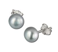 SilberDream Ohrstecker für Damen 925 Silber grau Perle Ohrringe 7,5mm D3SDO108K Silber, Perle Ohrschmuck für die Frau