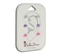 SilberDream SILBER SET 3er Ohrringe Ohrstecker Zirkonia weiß lila rosa D2SDS808 ein schönes Geschenk zu Weihnachten, Geburtstag, Valentinstag für die Frau