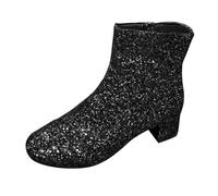 Silberfarbene Glitzerstiefel für Damen, Übergröße, runde Zehenpartie, klobige Stiefeletten für Damen, modisch, zum Hineinschlüpfen, Tanzabsatz, breite Passform, leicht, bequem, elegant, Damenstiefel