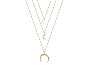 Silberkette ELLI "Halskette Layer Halbmond 925 Silber, mit Kristallen von Swarovski" Gr. 40, gold, Halsketten, Damen, Silber 925 (Sterlingsilber), Silberkette (73036939-40) gold