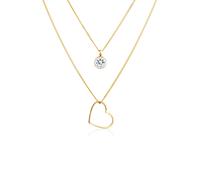 Silberkette ELLI "Halskette Layer Herz Love 925 Silber, mit Kristallen von Swarovski" Gr. 45, gold, Halsketten, Damen, Silber 925 (Sterlingsilber), Silberkette (59284920-45) gold