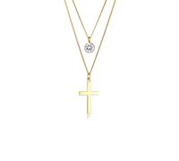 Silberkette ELLI "Halskette Layer Kreuz 925 Silber, mit Kristallen von Swarovski" Gr. 40, gold, Halsketten, Damen, Silber 925 (Sterlingsilber), Silberkette (66827539-40) gold