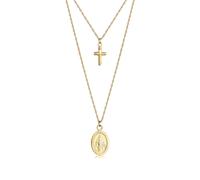 Silberkette ELLI "Halskette Layer Kreuz Marienbild 925 Sterling Silber" Gr. 40, gold, Halsketten, Damen, Silber 925 (Sterlingsilber), Silberkette (91701407-40) gold