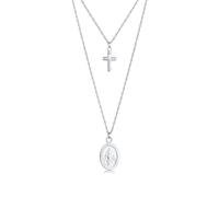 Silberkette ELLI "Halskette Layer Kreuz Marienbild 925 Sterling Silber" Gr. 40, silber, Halsketten, Damen, Silber 925 (Sterlingsilber), Silberkette (18441900-40) silber