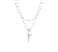 Kuzzoi Halskette Layer Kreuz Kordelkette 925 Silber, silber Silber