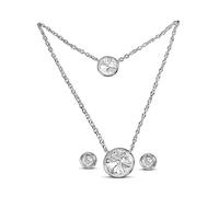 Silberkette mit Anhänger und Ohrstecker im Set "Layer jewels", aus 925 Sterling Silber, Weißgold vergoldet, mit Zirkonia im Brillantschliff