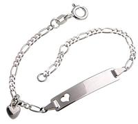 Silberketten Store Baby- & Kinder ID Armband mit Herz & Herz-Anhänger inkl. Gravur & Geschenksäckchen I aus 925 Silber gefertigt I nickelfrei & allergiker-geeignet I 10 Schriftarten I 14 cm