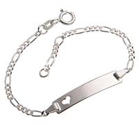 Silberketten Store Baby- & Kinder ID Armband mit Herz inkl. Gravur & Geschenksäckchen I aus 925 Silber gefertigt I nickelfrei für Allergiker geeignet I 10 verschiedene Schriftarten I 14 cm