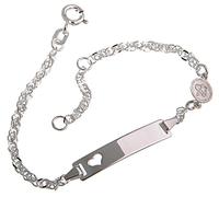 Silberketten Store Baby- & Kinder ID Armband Singapur mit Herz & Engel-Anhänger inkl. Gravur & Geschenksäckchen I aus 925 Silber I nickelfrei & allergiker-geeignet I 10 Schriftarten I 14 cm