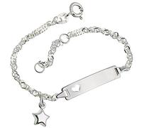 Silberketten Store Baby- & Kinder ID Armband Singapur mit Herz & Stern-Anhänger inkl. Gravur & Geschenksäckchen I aus 925 Silber I nickelfrei & allergiker-geeignet I 10 Schriftarten I 16 cm