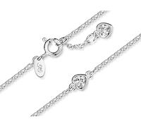 Silberketten Store Fußkette Erbse 1,6mm mit zwei kleinen Herzen - echt 925 Silber, Länge wählbar von 23-30cm