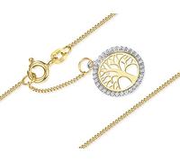 Silberketten Store Fußkette Panzerkette 1mm mit Anhänger Lebensbaum - echt 585 Gold, Länge wählbar von 23-30cm