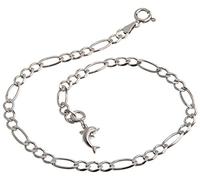 Silberketten Store Fußkette silber (Figaro) mit kleinem Delphin Anhänger - 4,5mm Breite, Länge von 23-30cm, echt 925 Silber