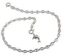 Silberketten Store Fußkette Silber (Kaffeebohnenkette) mit Anhänger Delphin - Breite 3,3mm - Länge 30cm - echt 925 Silber