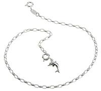 Silberketten Store Fußkette Silber (Rundankerkette) mit Anhänger Delphin - 2,3mm Breite - Länge wählbar 23-30cm - echt 925 Silber