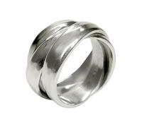 SILBERMOOS Ring Damenring Dreierring einfach gewickelt glänzend gehämmert Struktur Sterling Silber 925, Größe:60