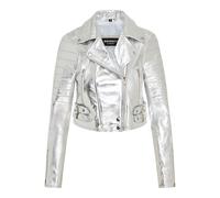 Silberne kurze Brando-Bikerjacke aus Leder für Damen - Damaskus EU 42 / UK 14