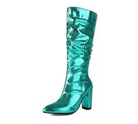 Silberne Metallic-Stiefeletten für Damen elegante Laufsteg-Schuhe zu Abendrobe Brautmode glamouröse Club-Boots mit Candy-Finish amerikanisch-europäischer Langer Schnitt für Festivals (Green, 38)