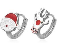 Silberne Ohrringe, modische Creolen for Damen, Weihnachtsmann und Rentier, kleine Schläfer-Creolen, Elch, Hirsch, Emaille, 11 mm, runde Huggie-Creolen, Knorpel-Ohrring, Urlaub, Weihnachten, Weihnachte