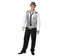 silberne Paillettenweste für Herren, Erwachsenen-Größe:56/58