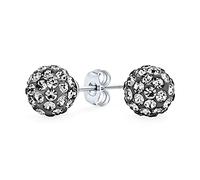 Silberne Pavé Kristall Disco Kugel Ohrstecker Für Frauen Und Teenager Rund Einfach Grunddesign .925 Sterlingsilber 8MM