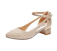 Silberne Schuhe Damen Blockabsatz Absatzschuhe Grau mit Riemchen High Heels Gothic Bequem Pumps Trachtenschuhe Slingback Elegant Dirndl Breite Füße Sexy Hochzeit Stöckelschuhe