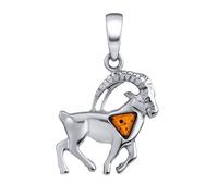 Silberner Sternzeichenanhänger Steinbock mit Bernstein