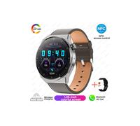 (Silbernes Leder) Kompatible Huawei NFC Smartwatch für Erwachsene GT3 Pro 390*390 HD-Bildschirm, Herzfrequenzmessung,
