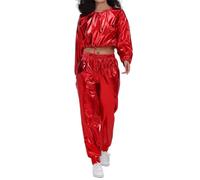 Silbernes Oberteil Damen,Damen Glitzer Metallic Hologramm Hip Hop Langarm Sweatshirt Kurze Sweater länzend Lockere Pullover Shirt Top mit Kordelzug Nachtclub Dancewear Hip Hop Rave Kostüm