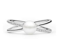 Silberring Eternity mit weißer Naturperle und Brillant Zirkonia ringgröße 58