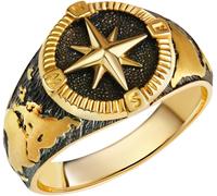 Silberring FIRETTI "Schmuck Geschenk Silber 925 Fingerring Windrose Welt" Gr. 23, schwarz (gelbgoldfarben, schwarz), Fingerringe, Damen, 23, Silber 925 (Sterlingsilber), 4,5mm, Silberring (73447557-23