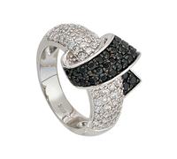 Silberring JOBO "Ring mit Zirkonia schwarz weiß" Gr. 56, silber (silber 925), Fingerringe, Damen, 56, Silber 925 (Sterlingsilber), Silberring, 925 Silber rhodiniert (27988653-56) silber 925
