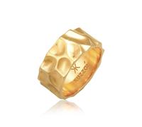 Kuzzoi Herrenring im Hammerschlag Design, Bandring massiv (10 mm) breit in 925 Sterling Silber, Silberring geschmiedet vergoldet, Goldener Ring für Männer, Ringgröße 64, 0602511921_64