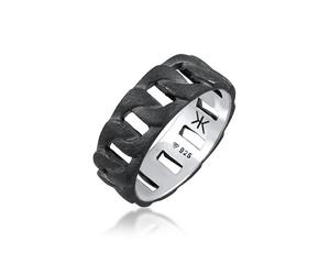 Silberring KUZZOI "Herren Chunky Chain Look Panzerglieder 925 Silber" Gr. 56, schwarz, Fingerringe, Herren, 56mm, ohne Stein, Silber 925 (Sterlingsilber), 8mm, Silberring (45875439-56) schwarz