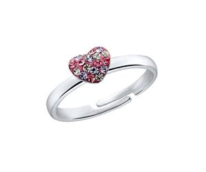 Silberring PRINZESSIN LILLIFEE "Herz", pink (silberfarben, lila, rosa, kristallweiß), Fingerringe, Damen, 1,14 g, Silber 925 (Sterlingsilber), 1,9mm, Silberring, mit Preciosa Crystal (92054330-0) silb