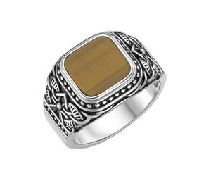 Silberring "Siegelring mit Tigerauge-Einlage, Silber 925" Gr. 66, braun, GIORGIO MARTELLO MILANO, Fingerringe, Herren, 66, Silber 925 (Sterlingsilber), Silberring (88441902-66) braun